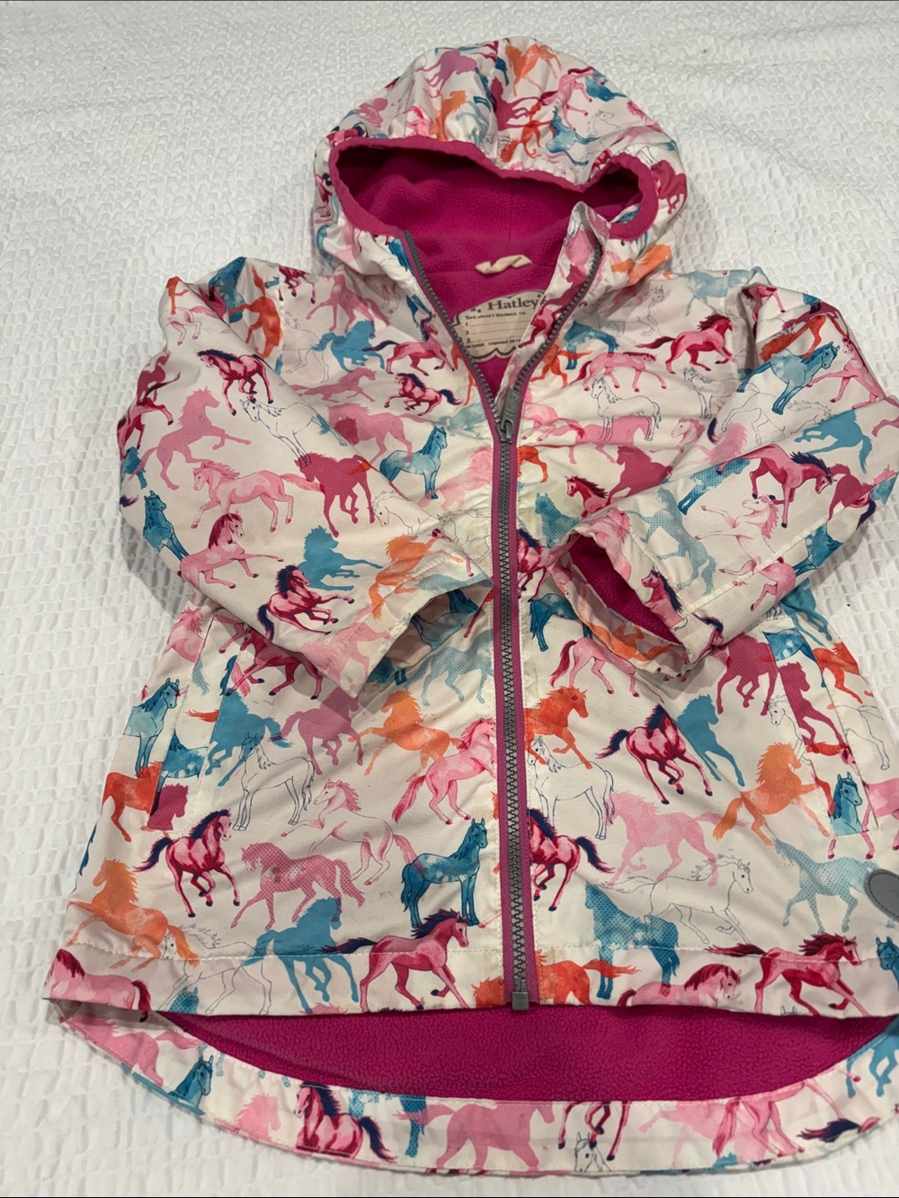 Hatley Pink Lined Kids Jacket with Colorful Horse Design 
Size 5
